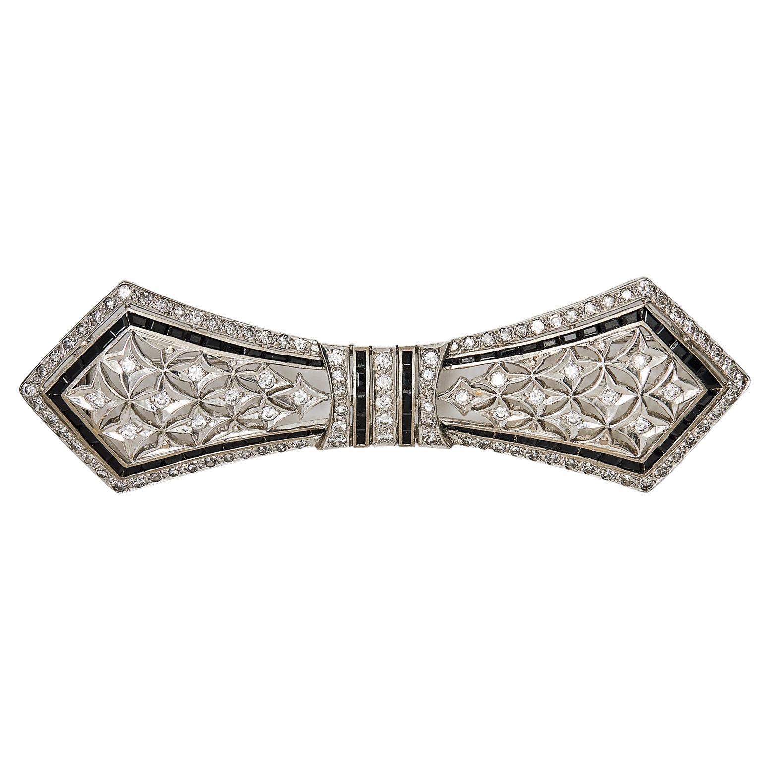  Antique White and Black Diamonds Brooch For Sale
