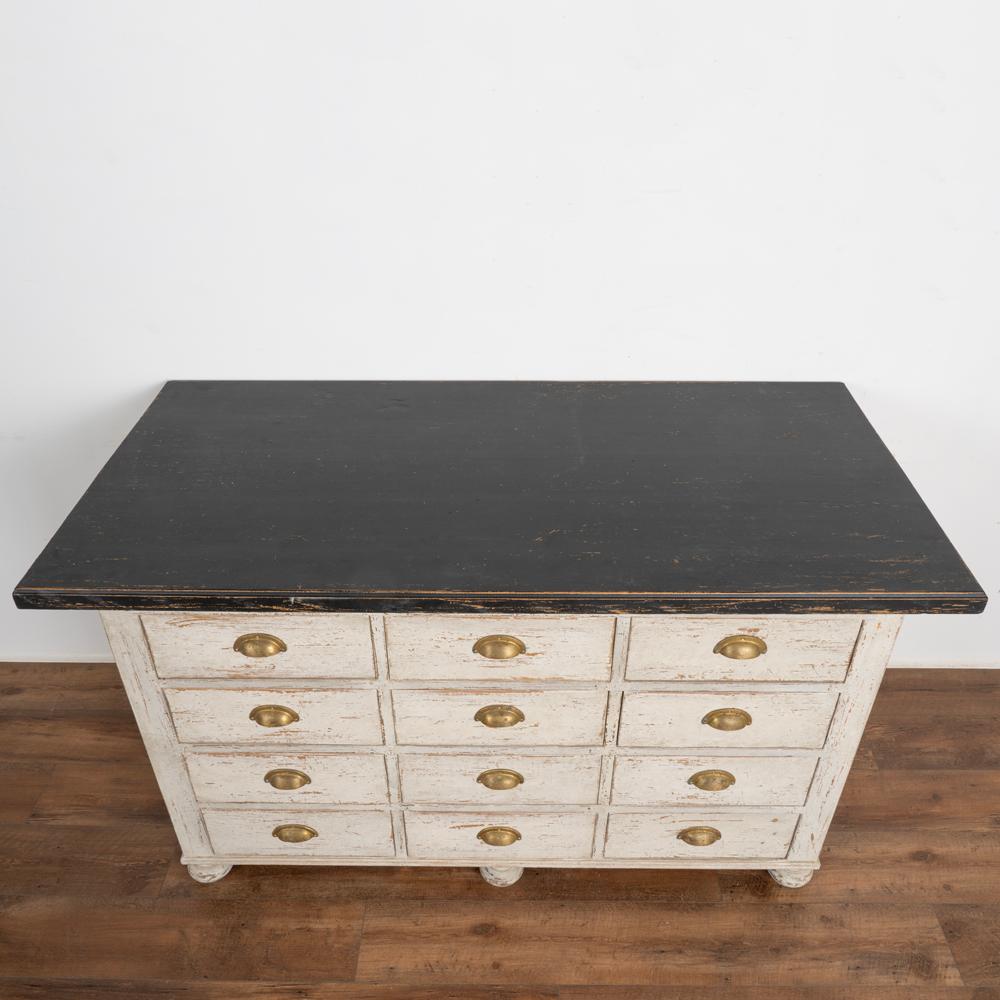 Antique White and Black Painted Apothecary Kitchen Island from Sweden circa 1840 5
