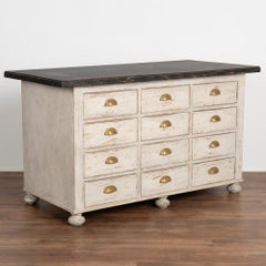 Antique White and Black Painted Apothecary Kitchen Island from Sweden circa 1840