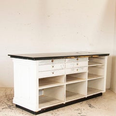 Antique White and Black Painted Shop Counter, Perfect Kitchen Island