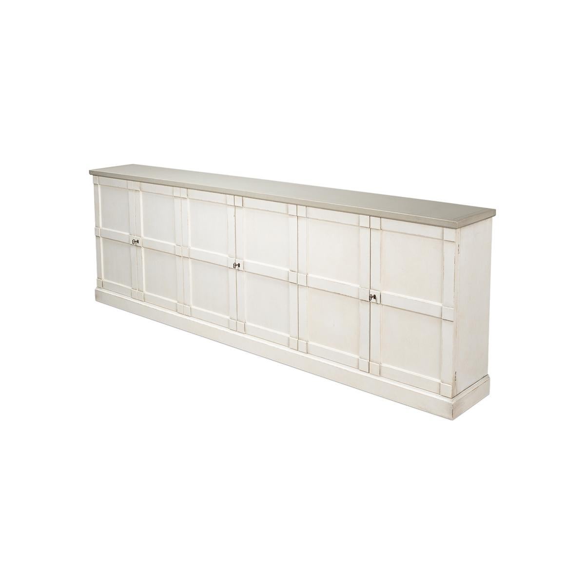 Asian Antique White and Gray Top Sideboard For Sale