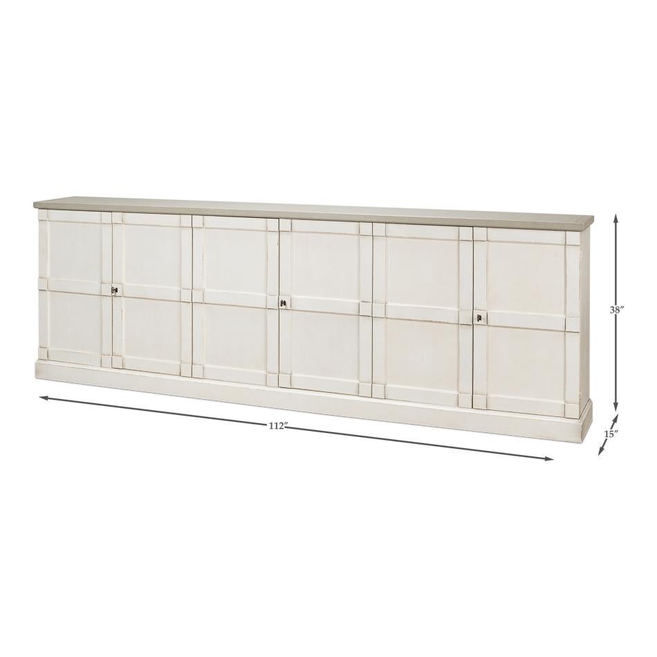 Wood Antique White and Gray Top Sideboard For Sale