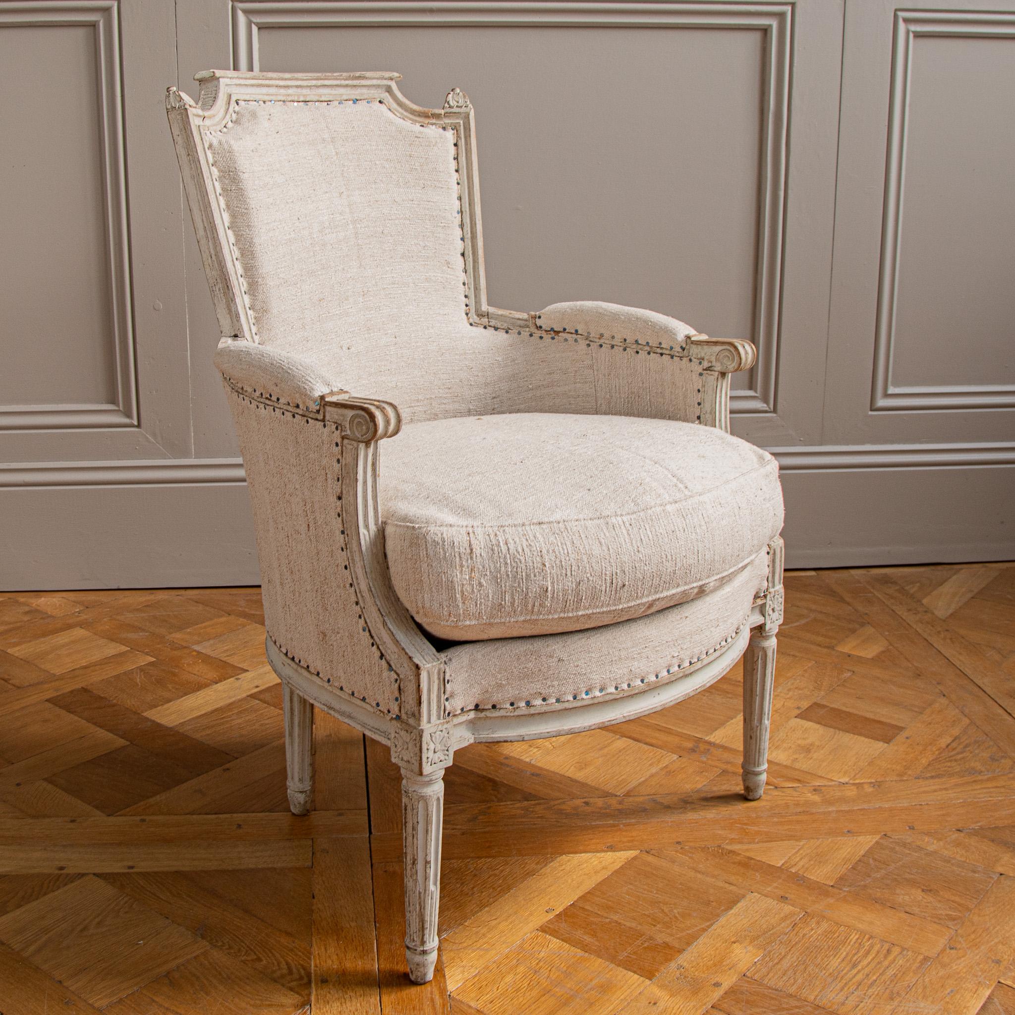 19th Century Antique White Bergere Armchairs Late 19th century French Armchairs For Sale