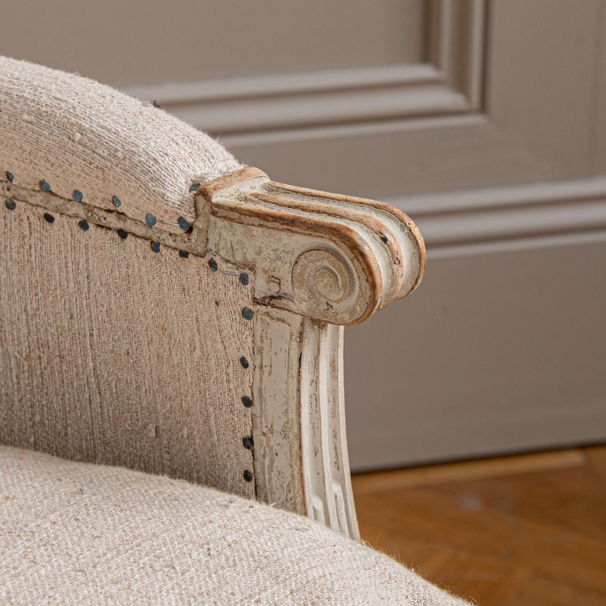 Upholstery Antique White Bergere Armchairs Late 19th century French Armchairs For Sale