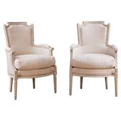 Antique White Bergere Armchairs Late 19th century French Armchairs