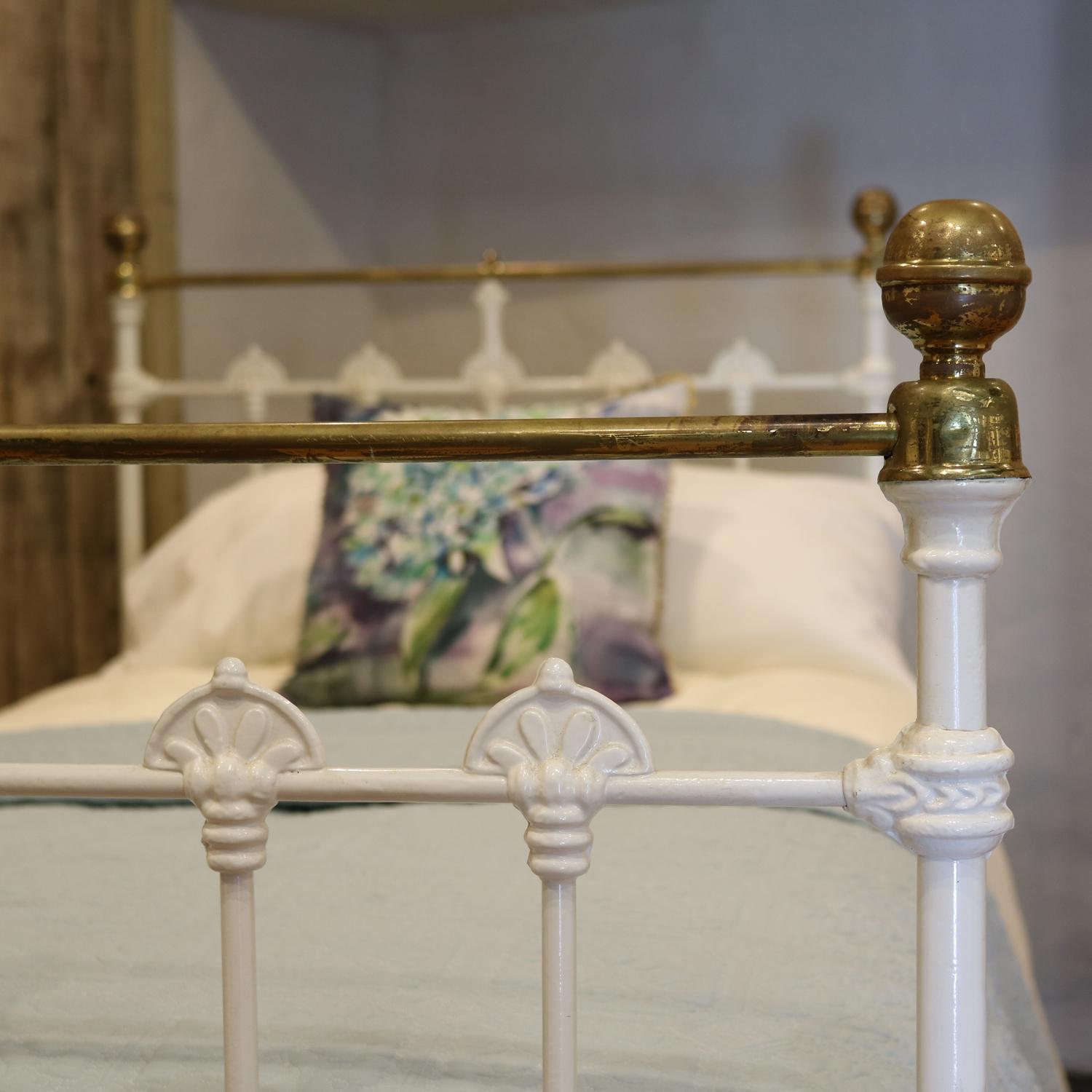 British Antique White Brass and Iron Victorian Single Bed, MS48