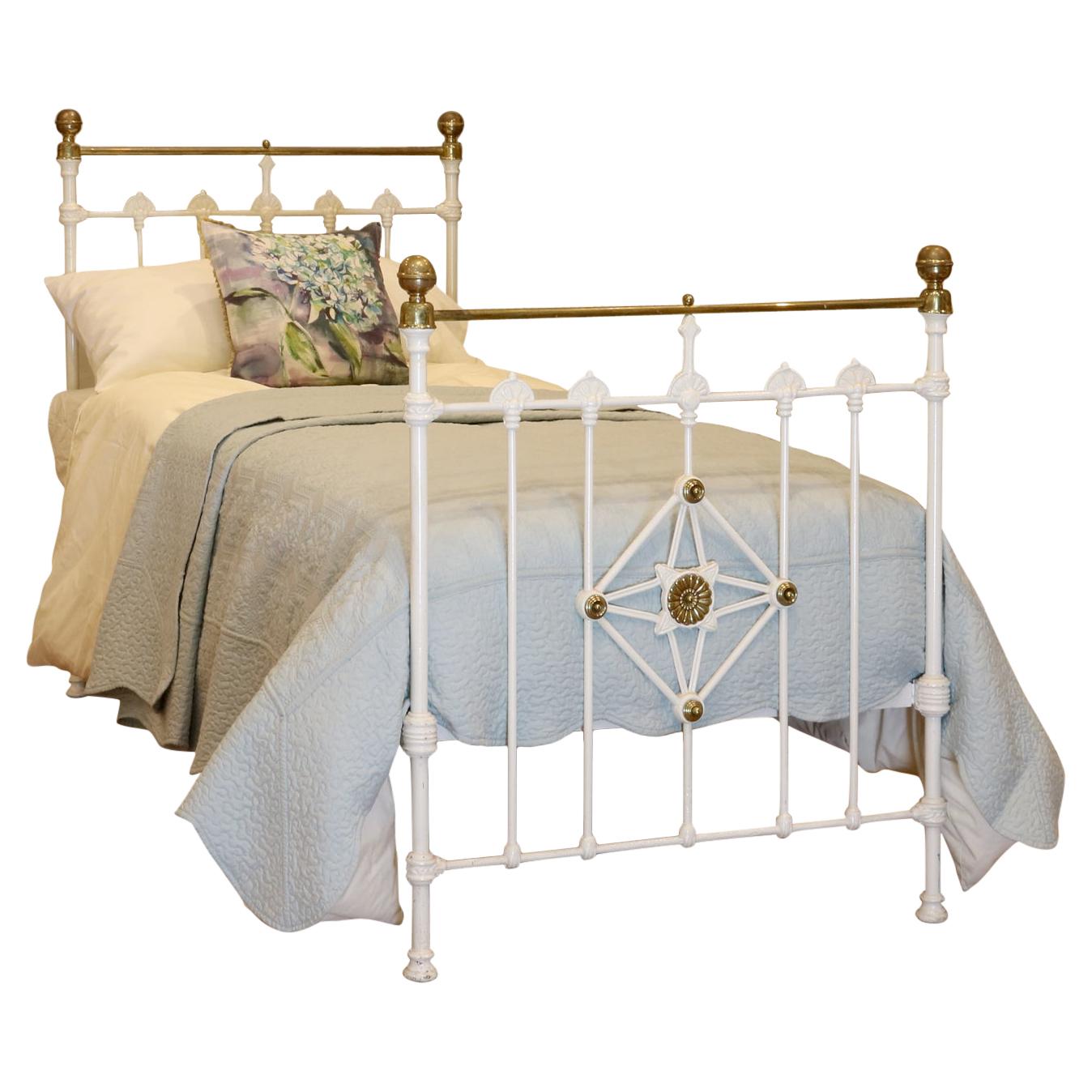 Antique White Brass and Iron Victorian Single Bed, MS48