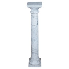 Ancienne sculpture de colonne en marbre blanc Cararra Bust Pedestal Stand 40"