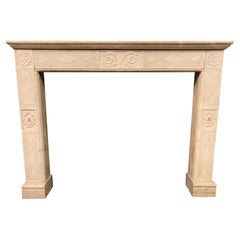 Antique White Carrara Marble Fireplace Carved with Initials Names, '800, Italy