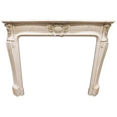 Antique White Carrara Marble Fireplace Mantel, 19th Century, Italy