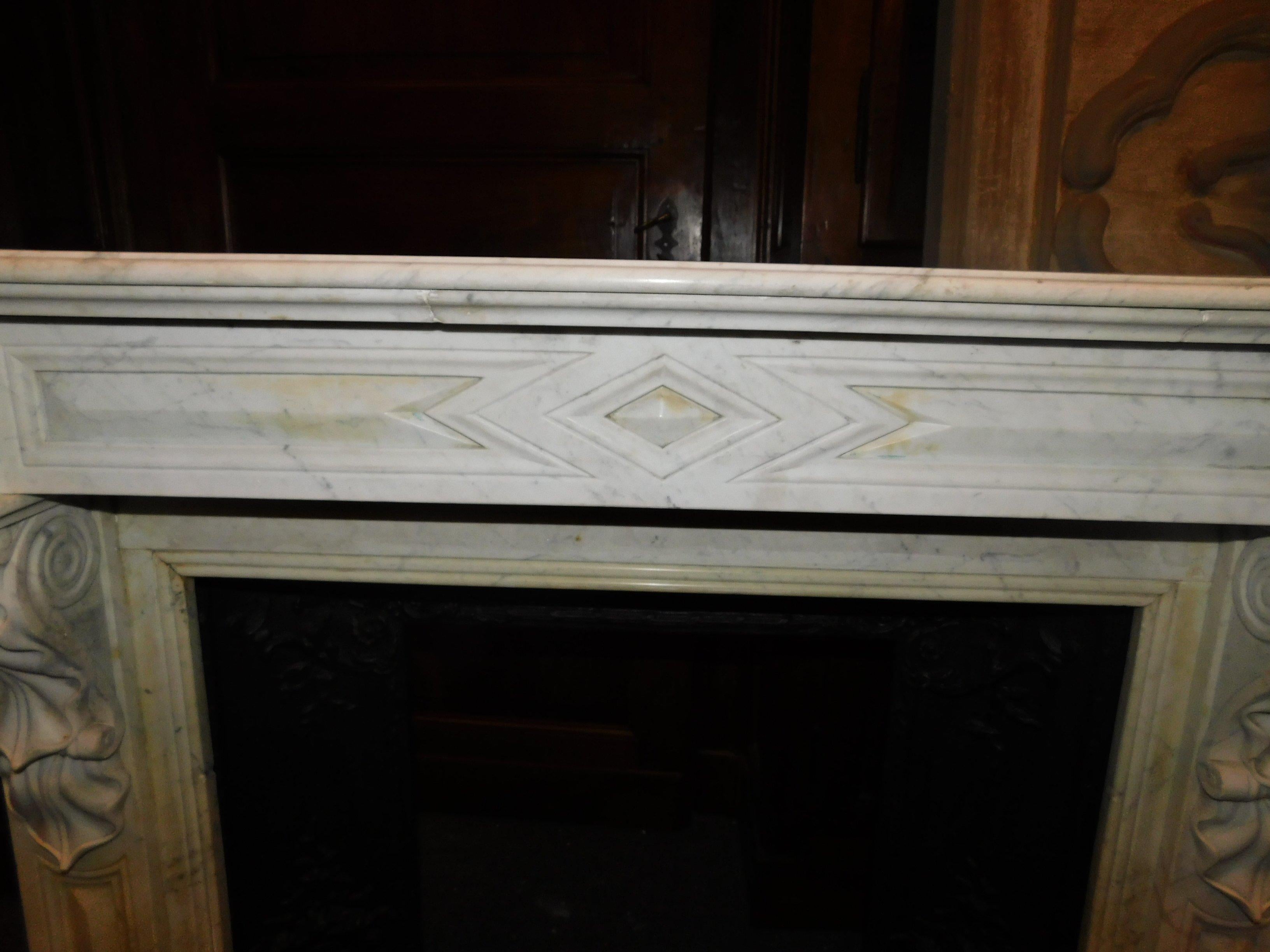 Antique White Carrara Marble Fireplace Mantel, Carved, 19th Century France 3