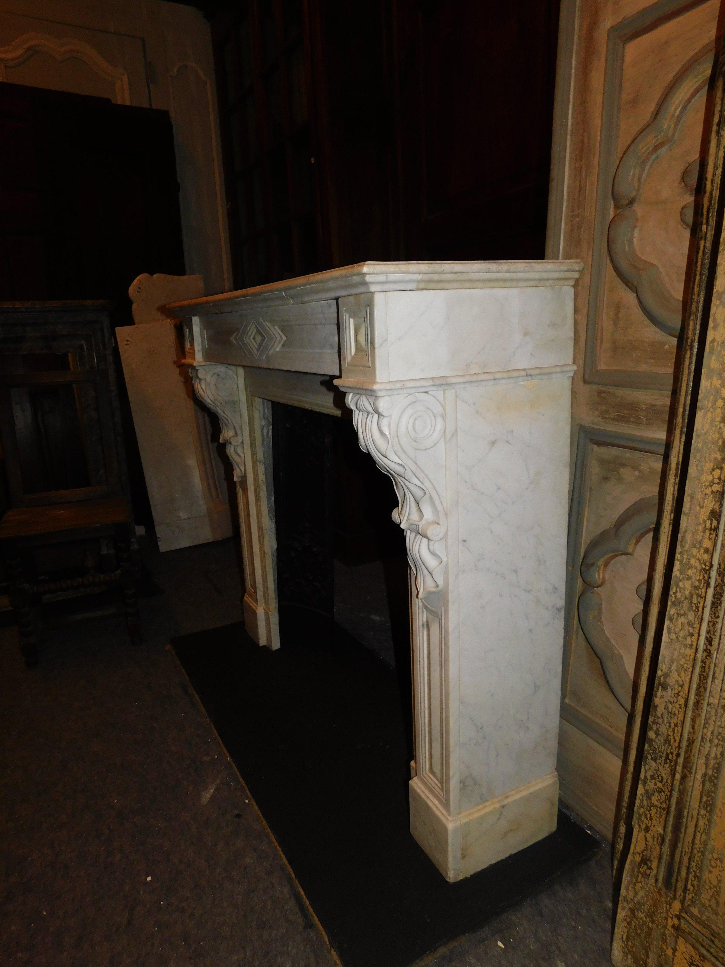 Antique White Carrara Marble Fireplace Mantel, Carved, 19th Century France 4
