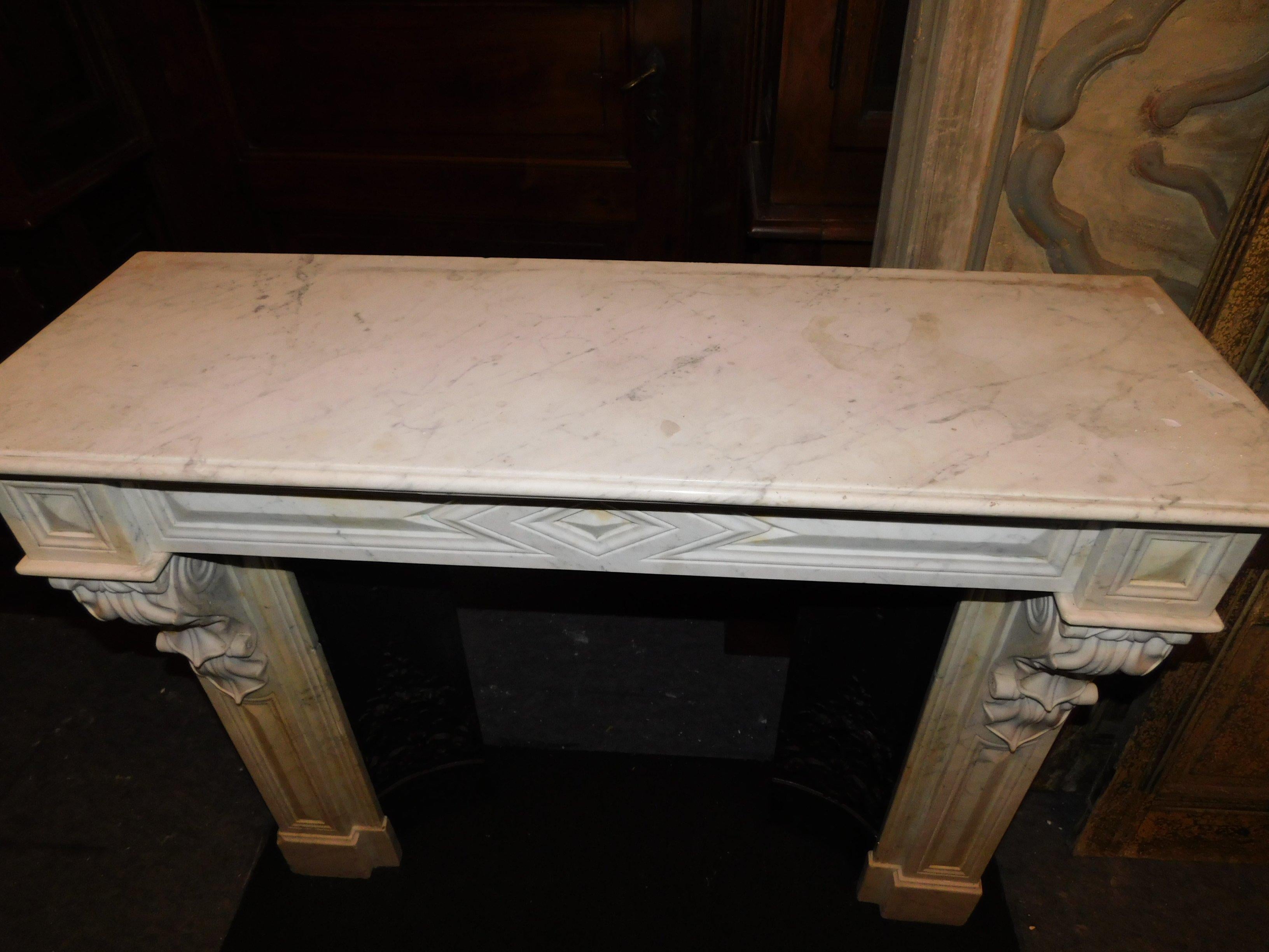 Antique White Carrara Marble Fireplace Mantel, Carved, 19th Century France 5