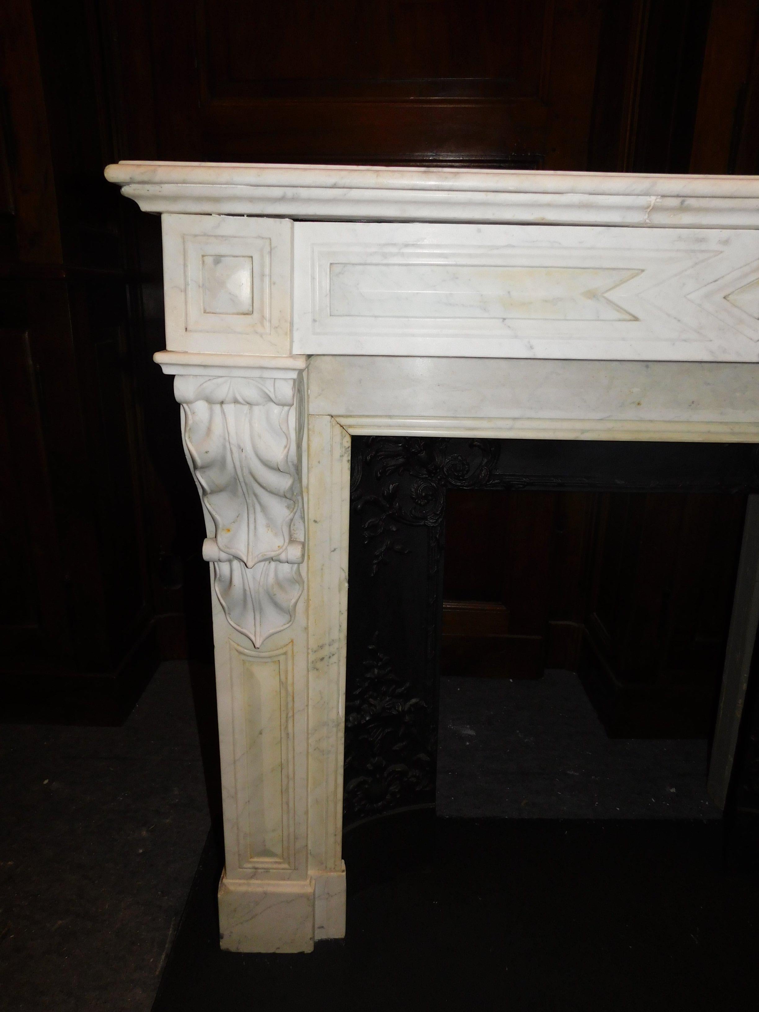 Antique White Carrara Marble Fireplace Mantel, Carved, 19th Century France 2