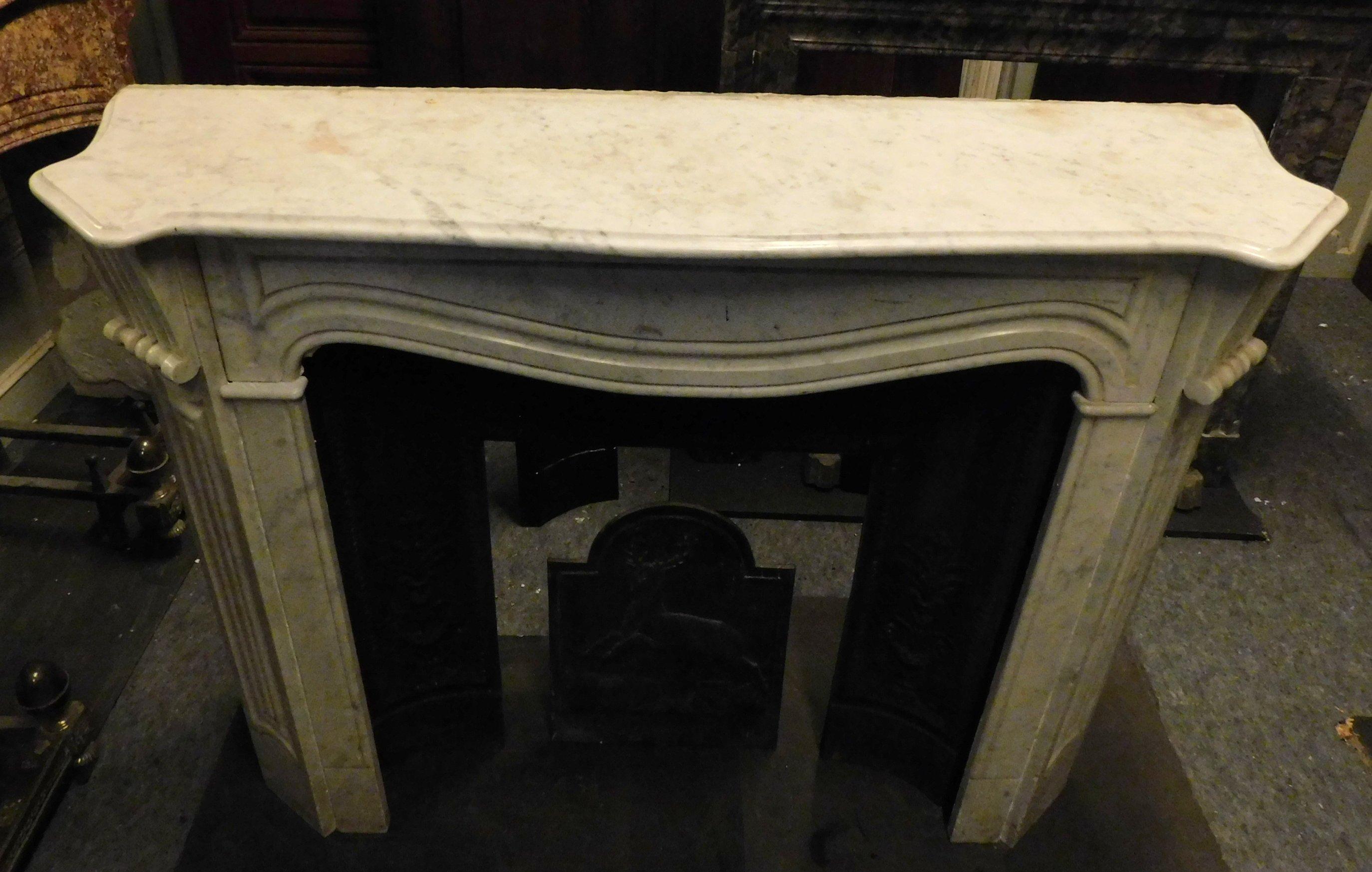 Hand-Carved Antique White Carrara Marble Fireplace Mantle Carved, Early 1900s, Genoa 'Italy'