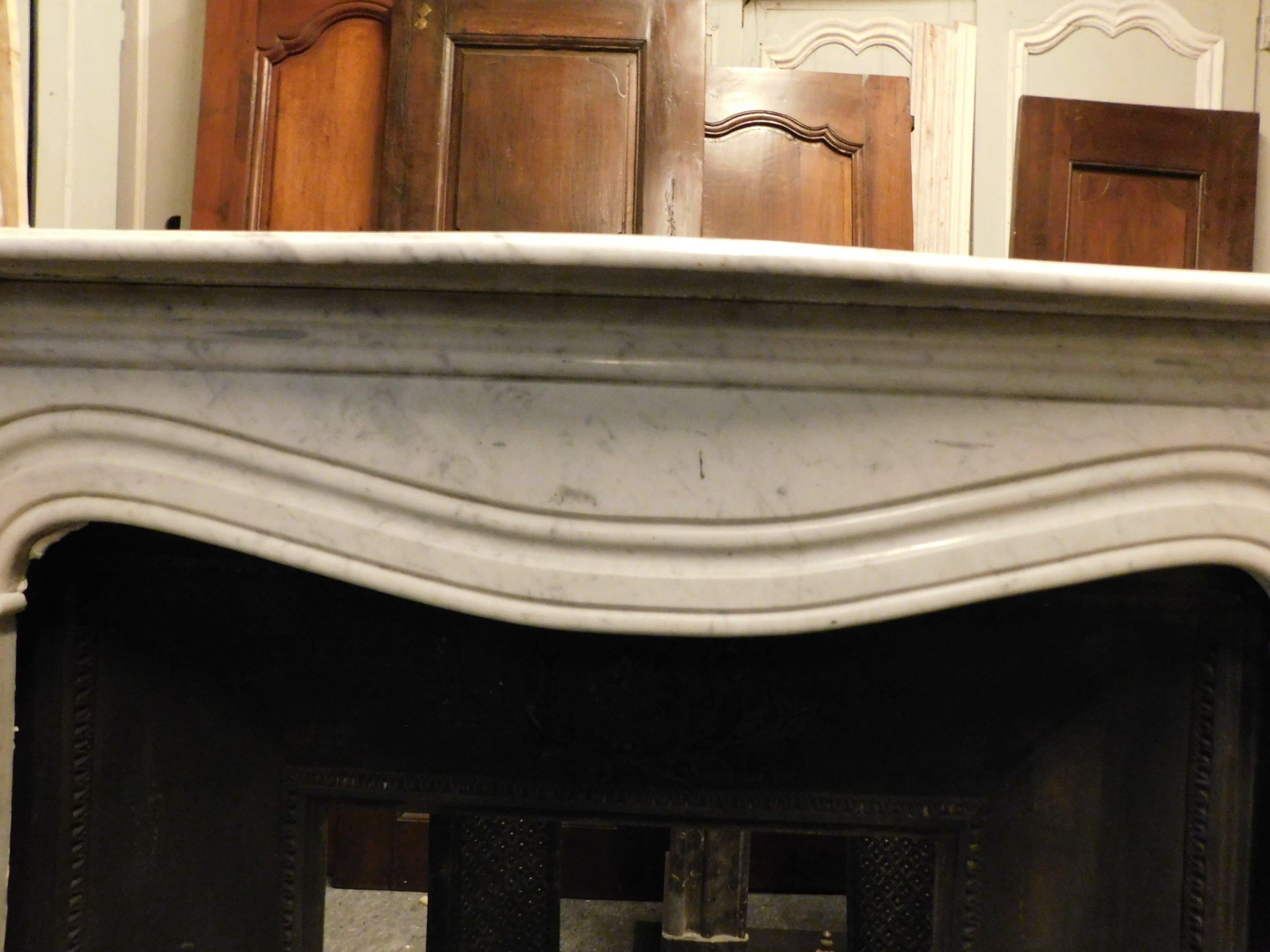 Antique White Carrara Marble Fireplace Mantle Carved, Early 1900s, Genoa 'Italy' 1