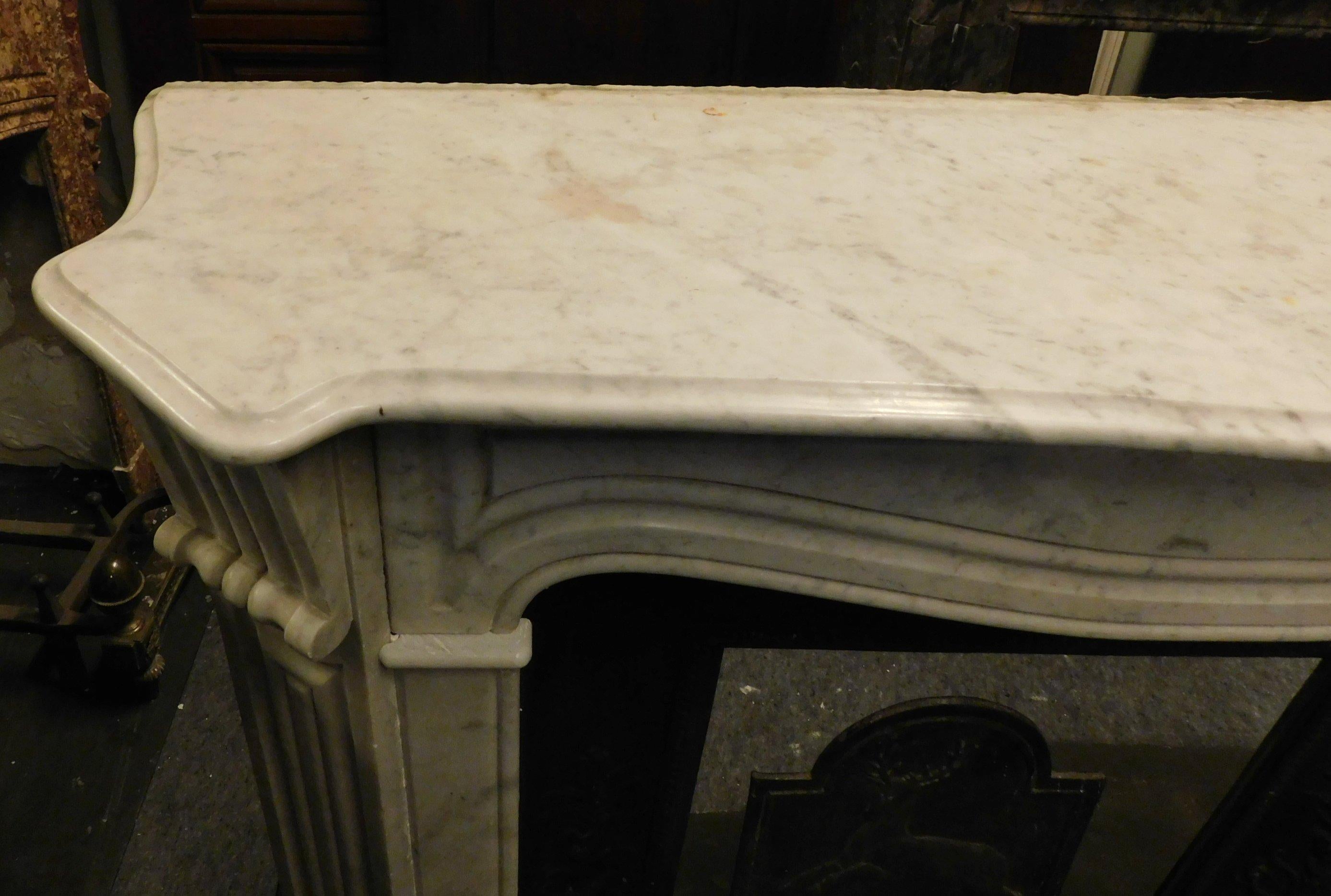 Antique White Carrara Marble Fireplace Mantle Carved, Early 1900s, Genoa 'Italy' 2