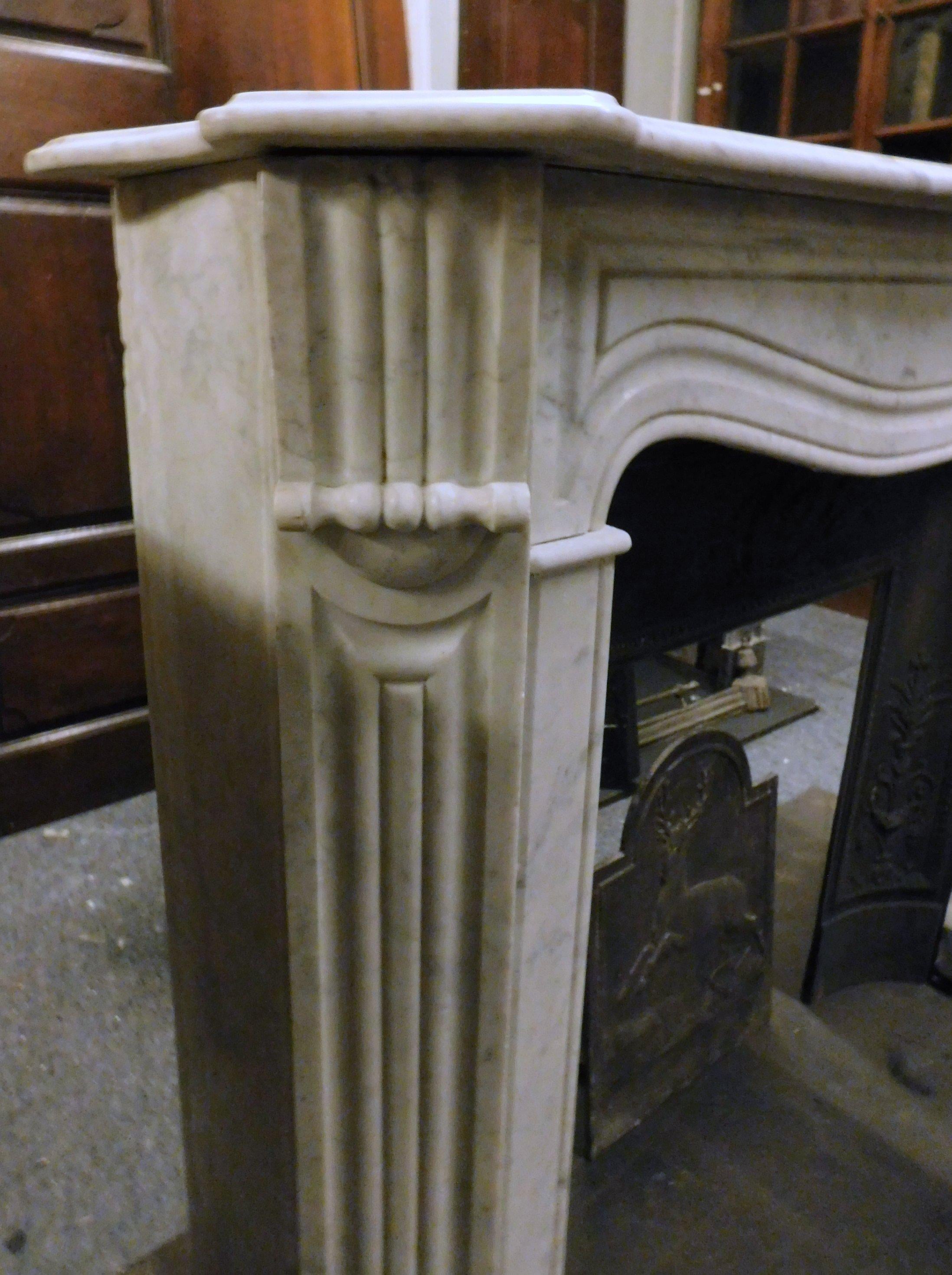 Antique White Carrara Marble Fireplace Mantle Carved, Early 1900s, Genoa 'Italy' 3