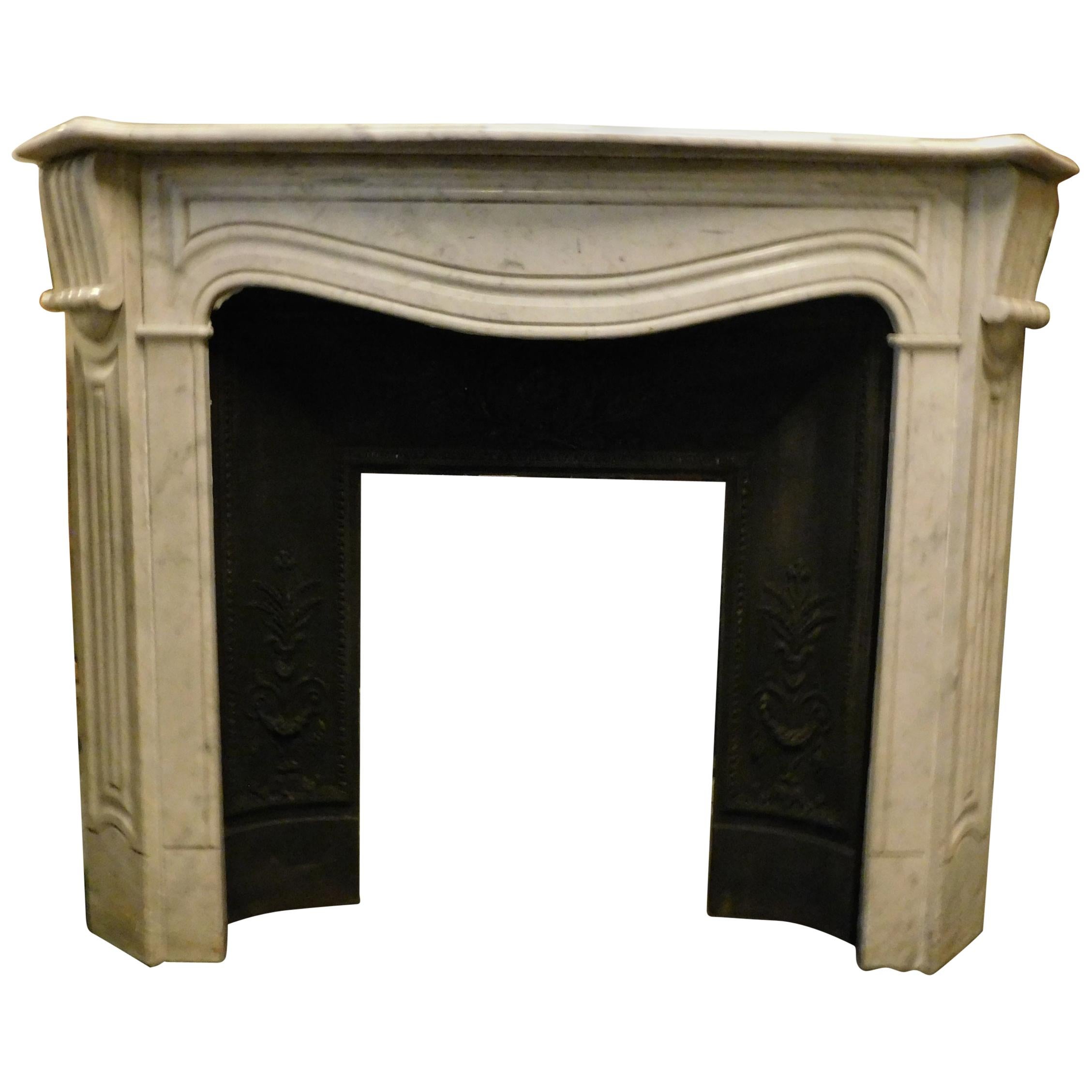 Antique White Carrara Marble Fireplace Mantle Carved, Early 1900s, Genoa 'Italy'