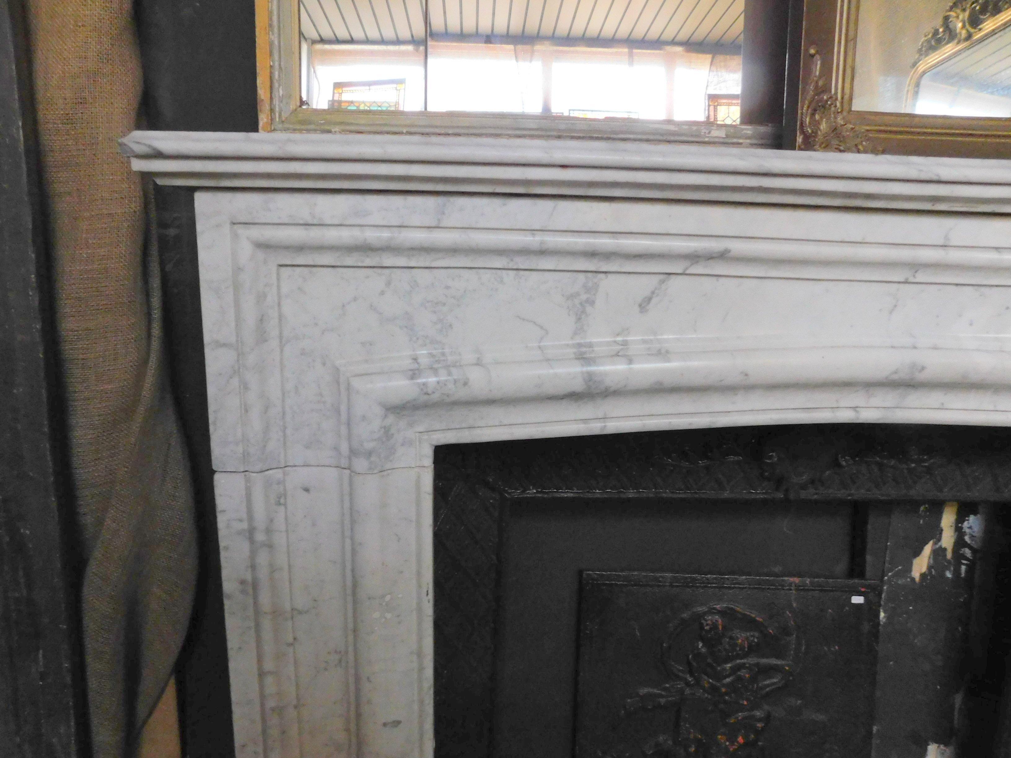 Italian Antique White Carrara Marble Fireplace Mantle Complete, 19th Century, Italy For Sale