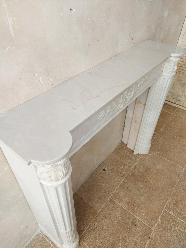 Antique White Carrara Marble Louis Seize Mantle Piece For Sale at 1stDibs