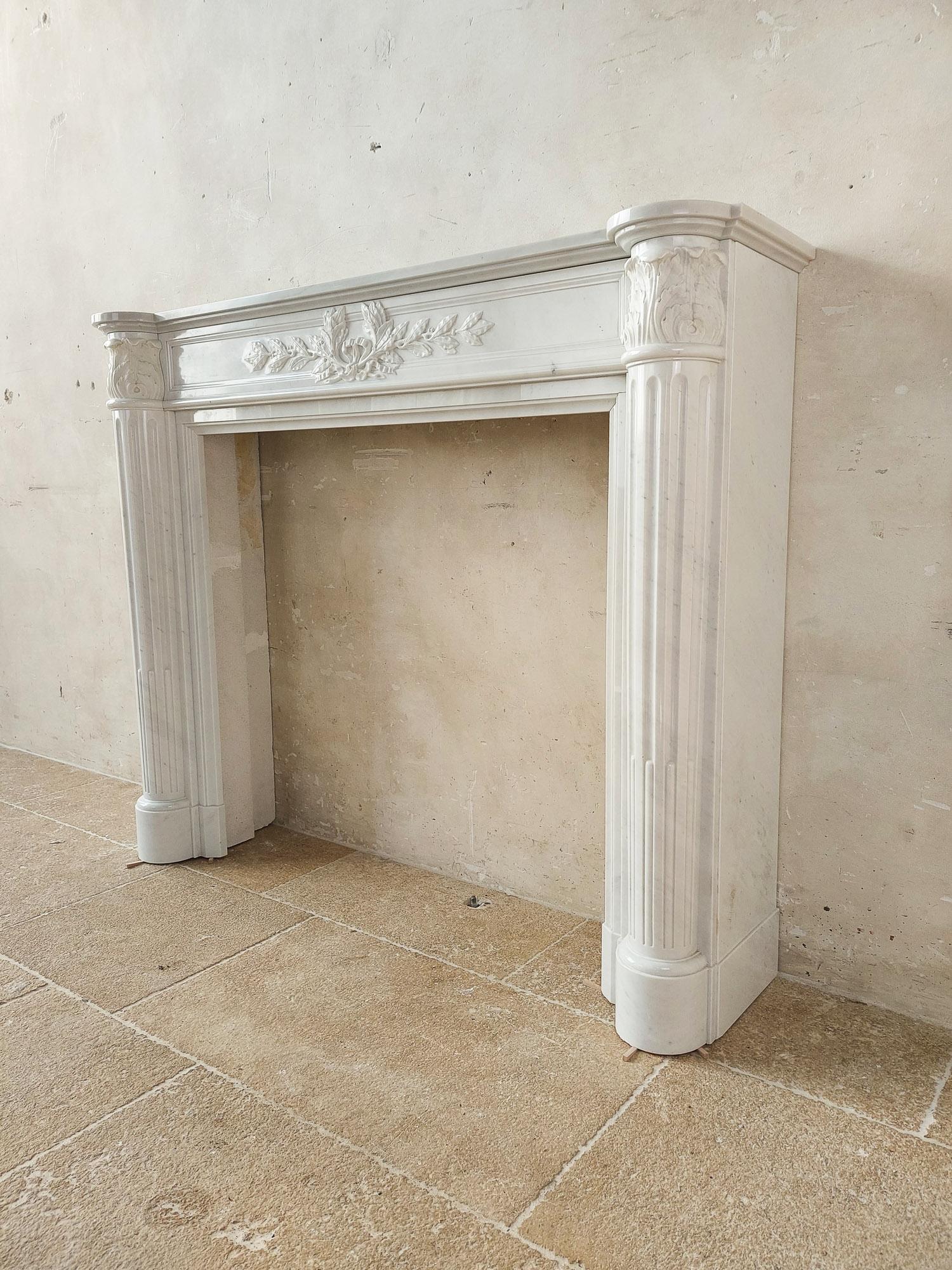 Louis XVI Antique White Carrara Marble Louis Seize Mantle Piece For Sale