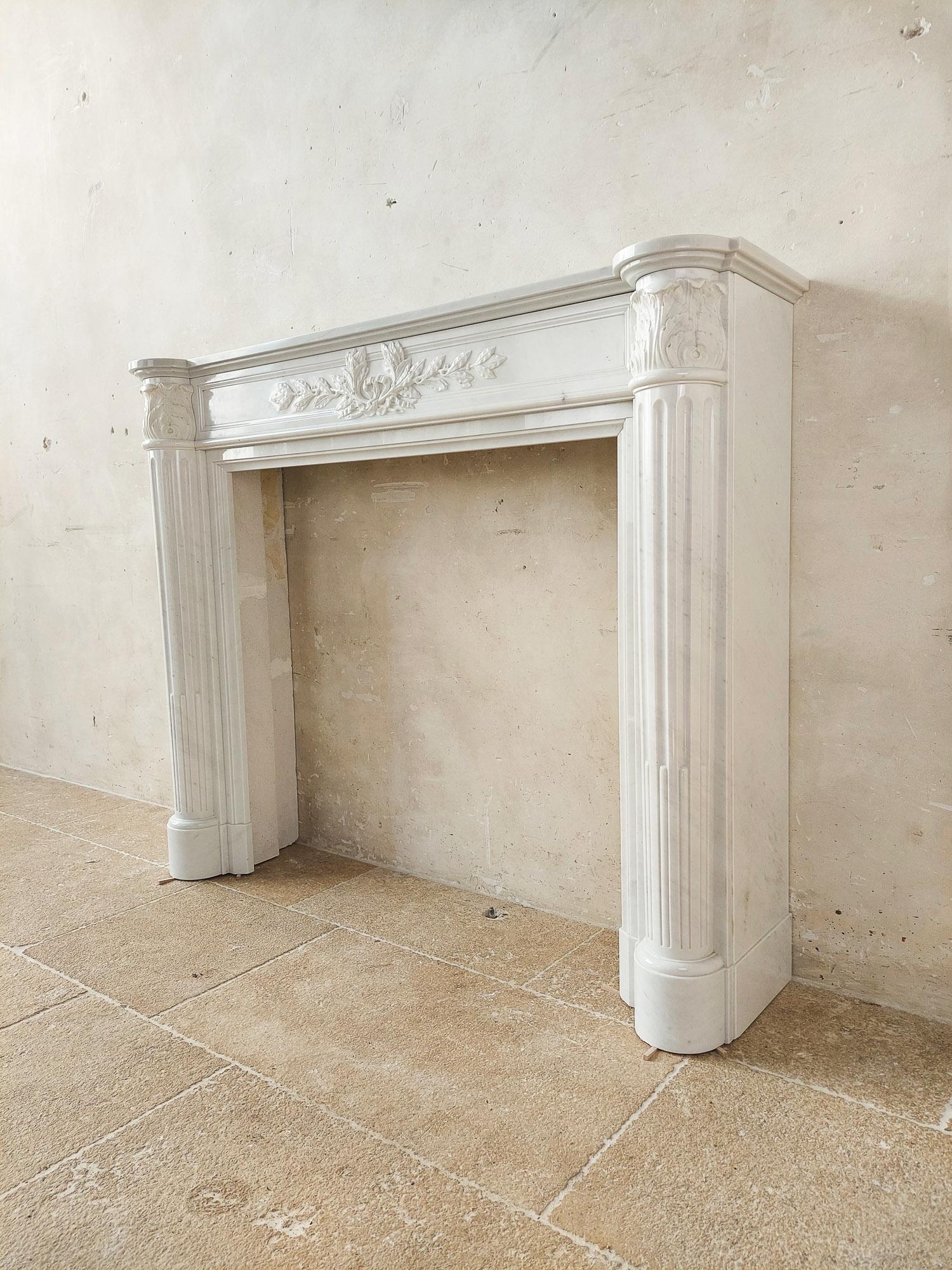 French Antique White Carrara Marble Louis Seize Mantle Piece For Sale
