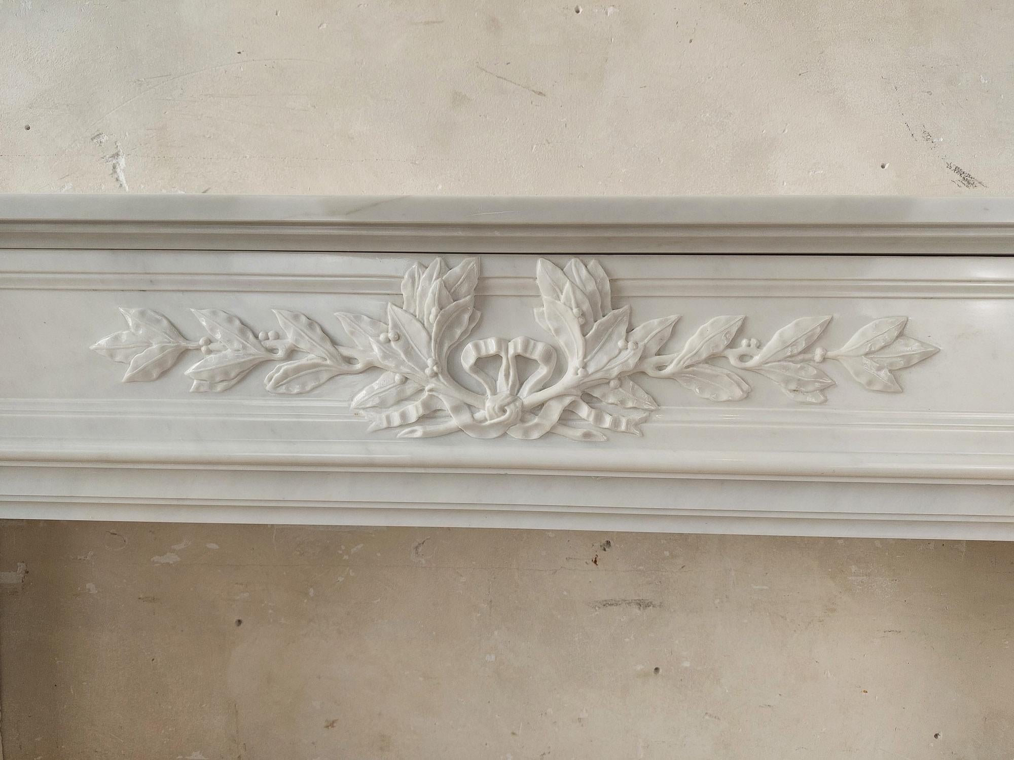 19th Century Antique White Carrara Marble Louis Seize Mantle Piece For Sale