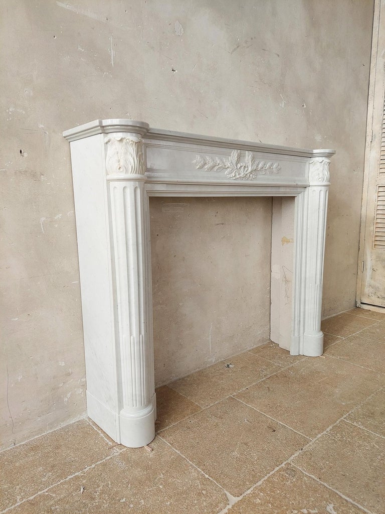 Antique White Carrara Marble Louis Seize Mantle Piece For Sale at 1stDibs