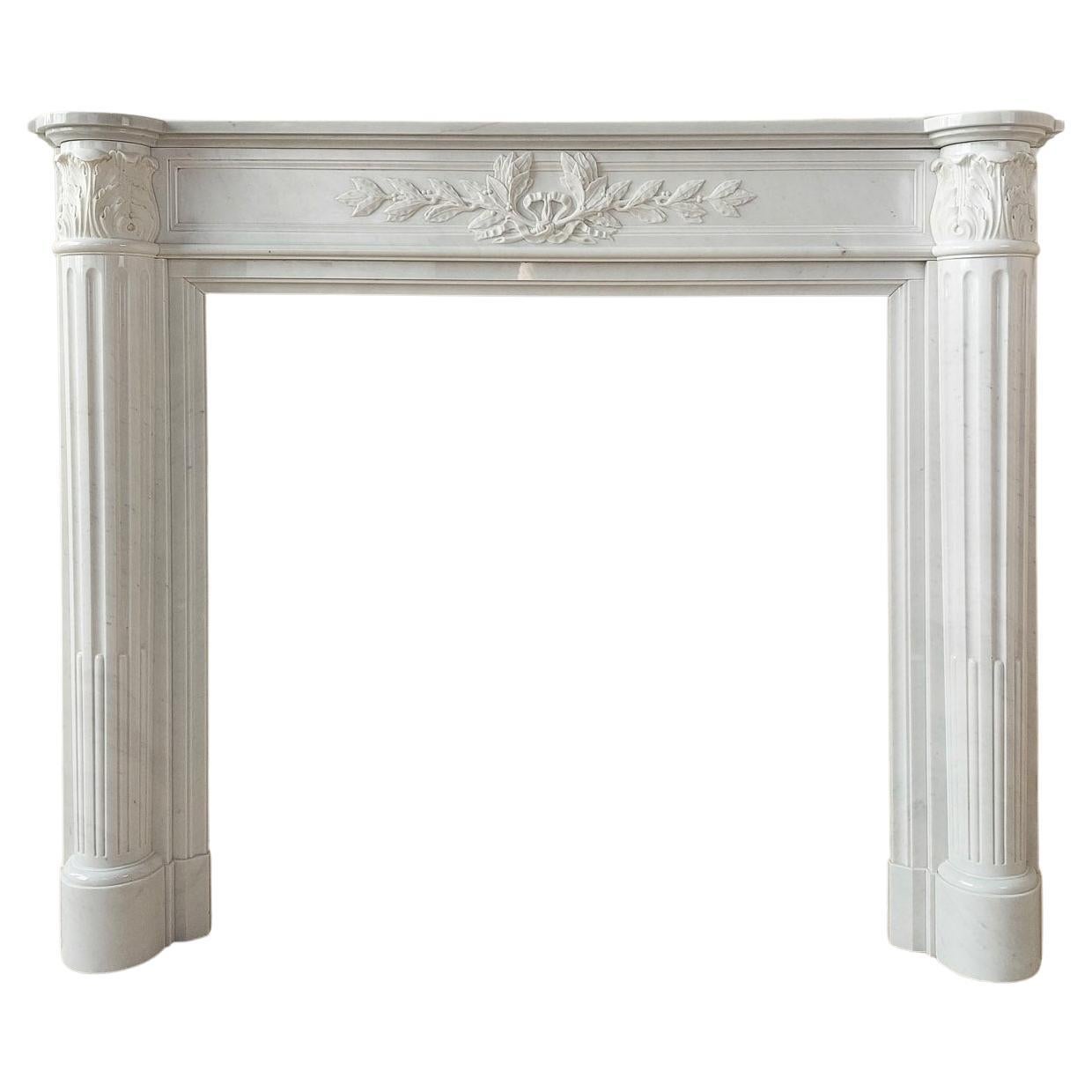 Antique White Carrara Marble Louis Seize Mantle Piece For Sale