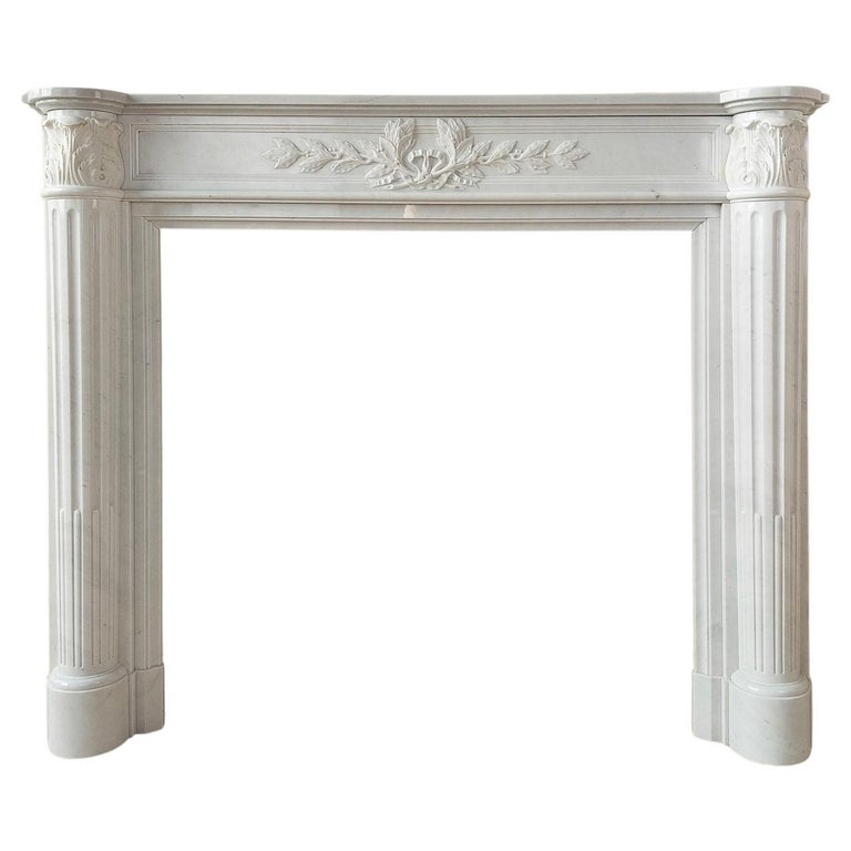 Antique White Carrara Marble Louis Seize Mantle Piece For Sale at 1stDibs