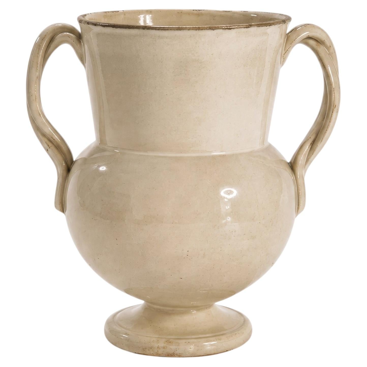 Brocca antica in ceramica bianca, smalto opaco, manici stilizzati, Italia, 1880
