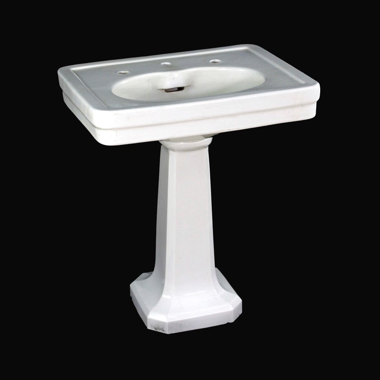 Antique White Ceramic Square Pedestal Sink For Sale at 1stDibs