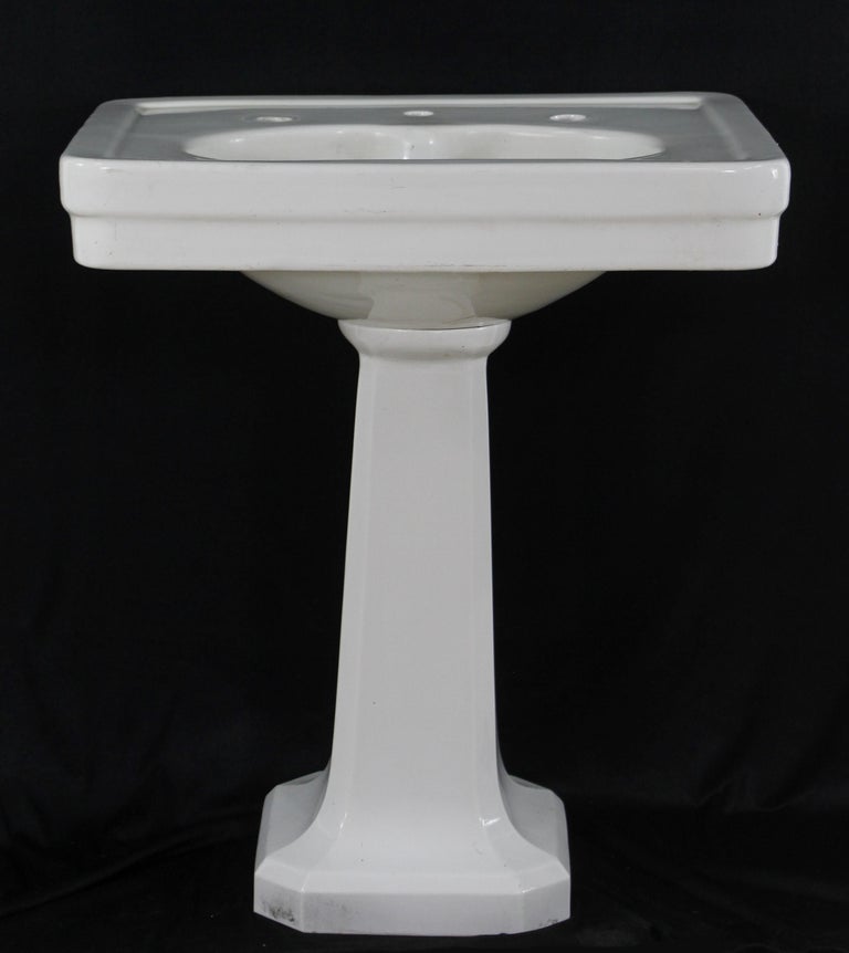 Antique White Ceramic Square Pedestal Sink For Sale at 1stDibs