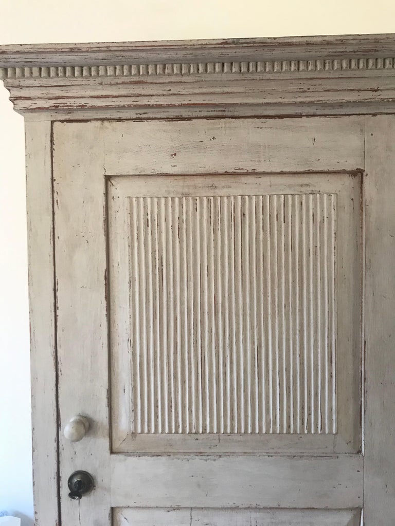 Antique White Distressed Painted Wardrobe with Shelves and Safe