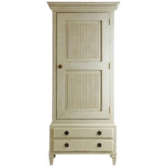 Antique White Distressed Painted Wardrobe Cabinet with Shelves and Safe