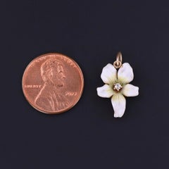 Antique White Enamel Violet Charm of 14k Gold, Circa 1910