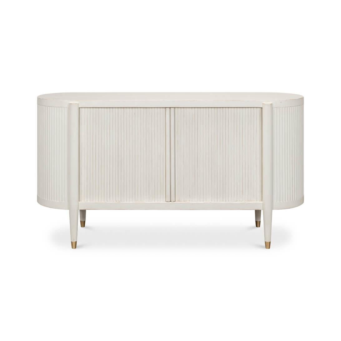 The antique white painted finish on reclaimed pine evokes a sense of calm and natural grace, making this sideboard a versatile fit for a range of interiors, from a beach house to a contemporary urban apartment.

Practicality meets graceful design