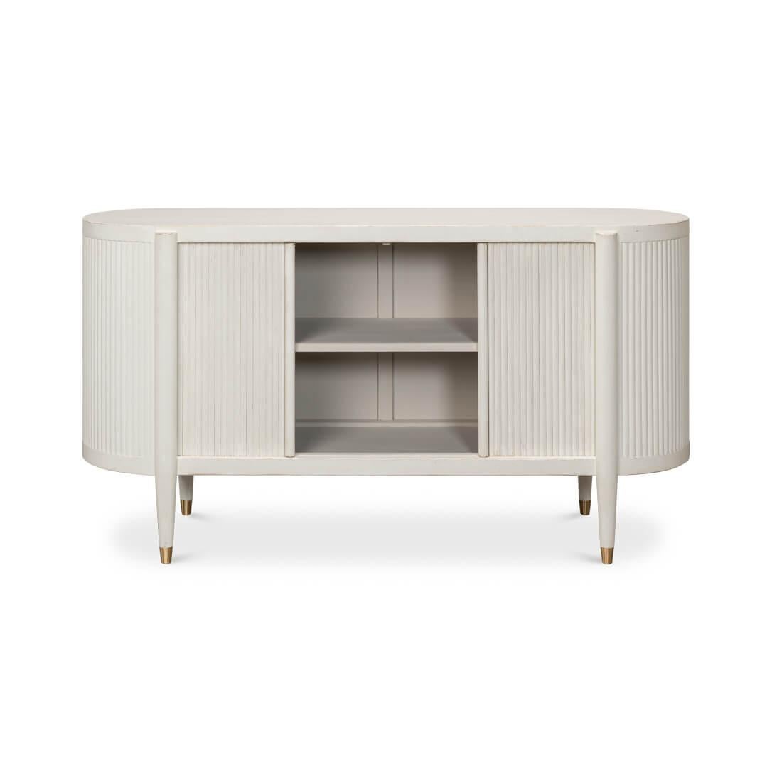 Mid-Century Modern Antique White Fluted Sideboard For Sale