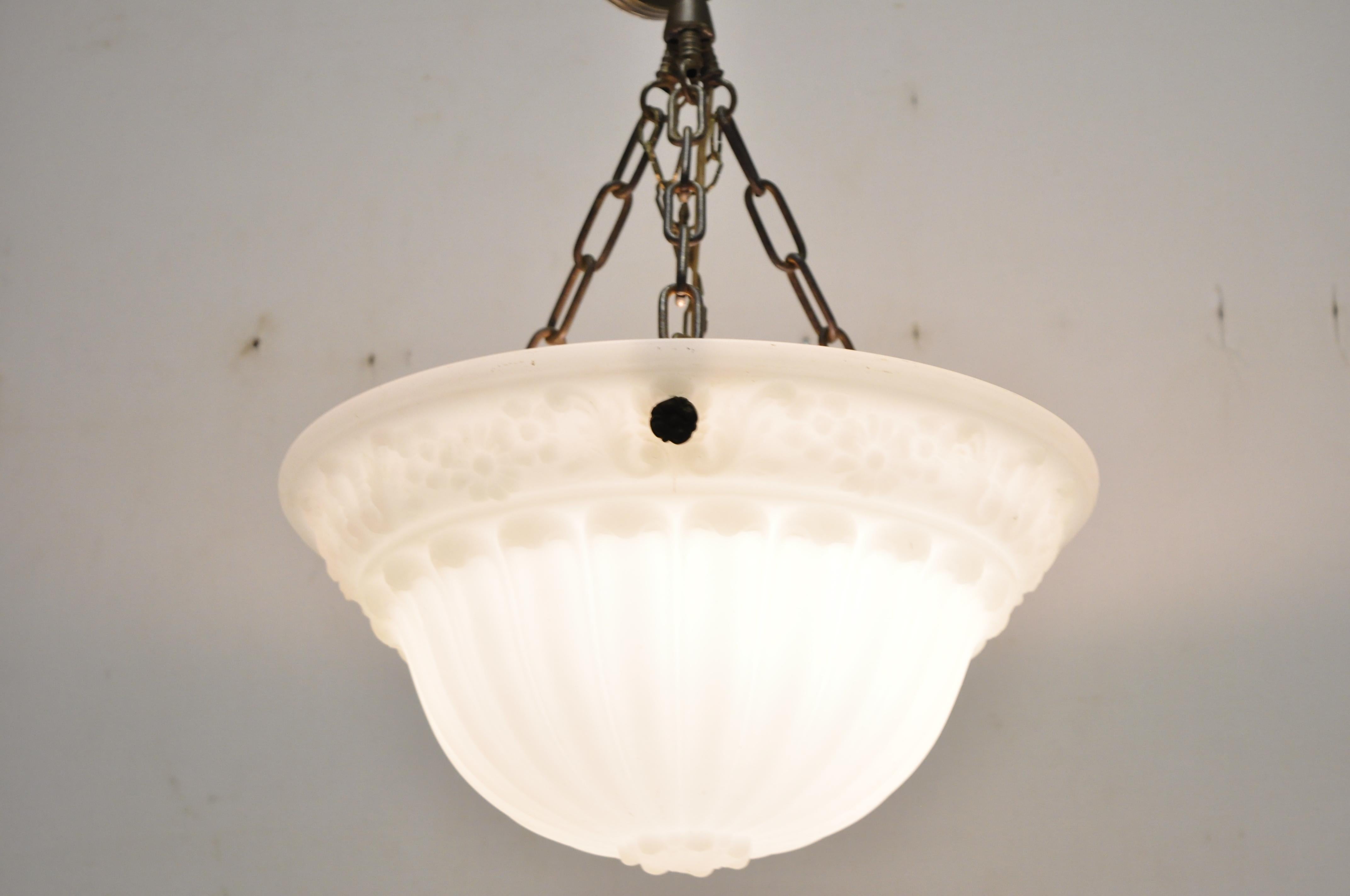 Antique White Frosted Glass Victorian Dome Hanging Chandelier Light Fixture 4