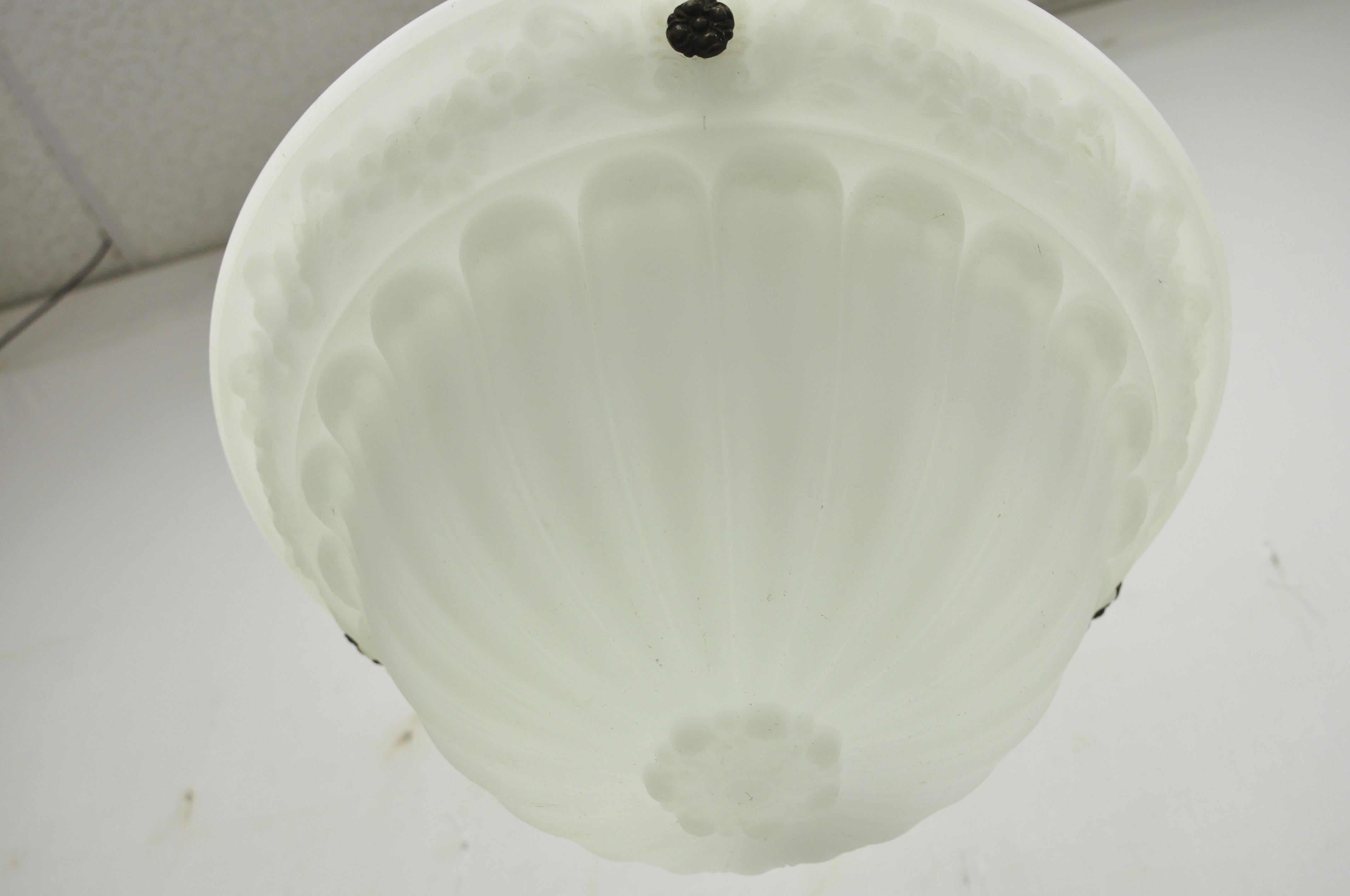 Antique White Frosted Glass Victorian Dome Hanging Chandelier Light Fixture 2