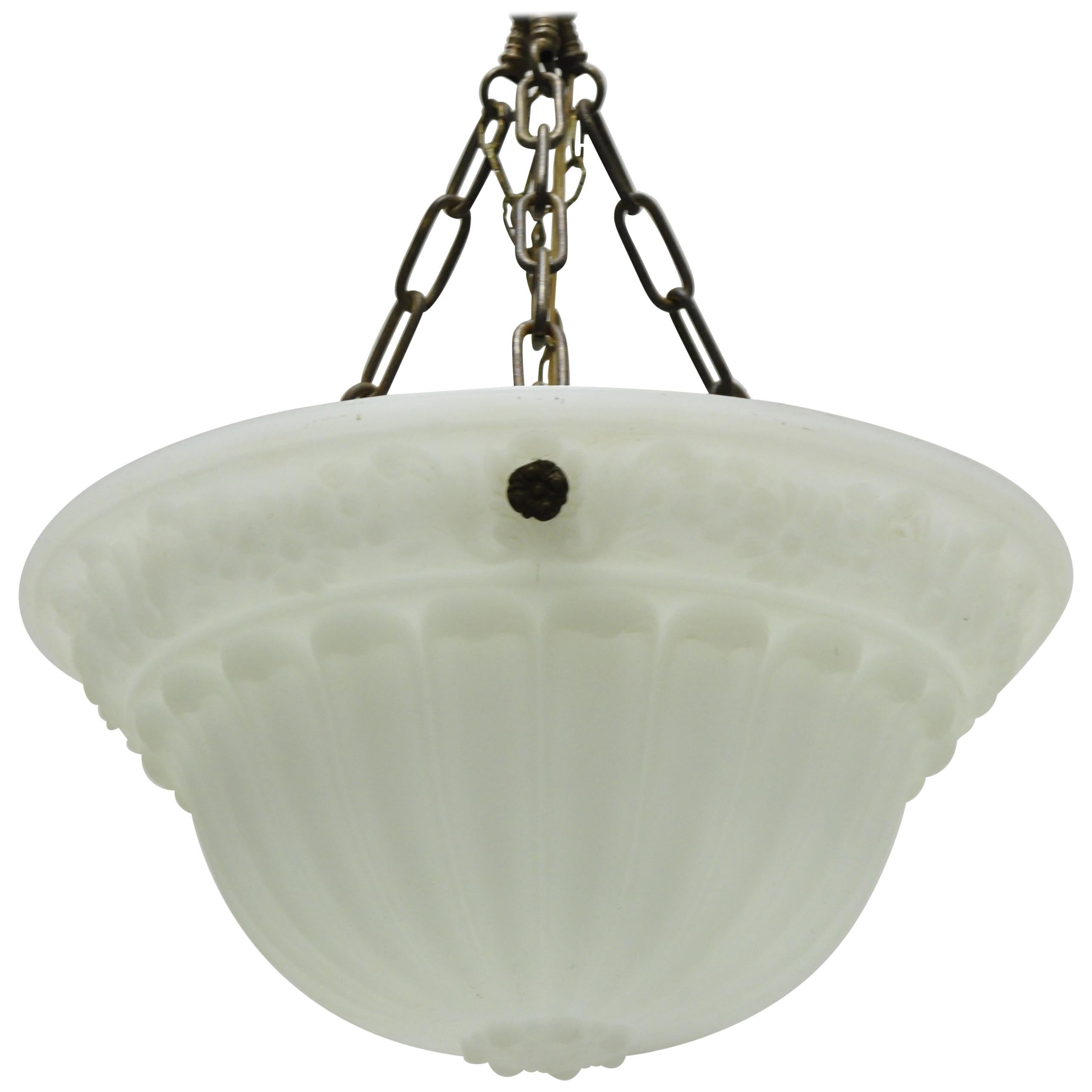Antique White Frosted Glass Victorian Dome Hanging Chandelier Light Fixture