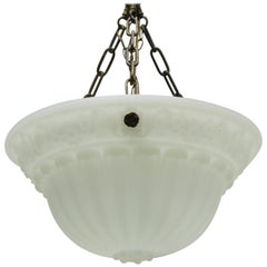 Vintage White Frosted Glass Victorian Dome Hanging Chandelier Light Fixture