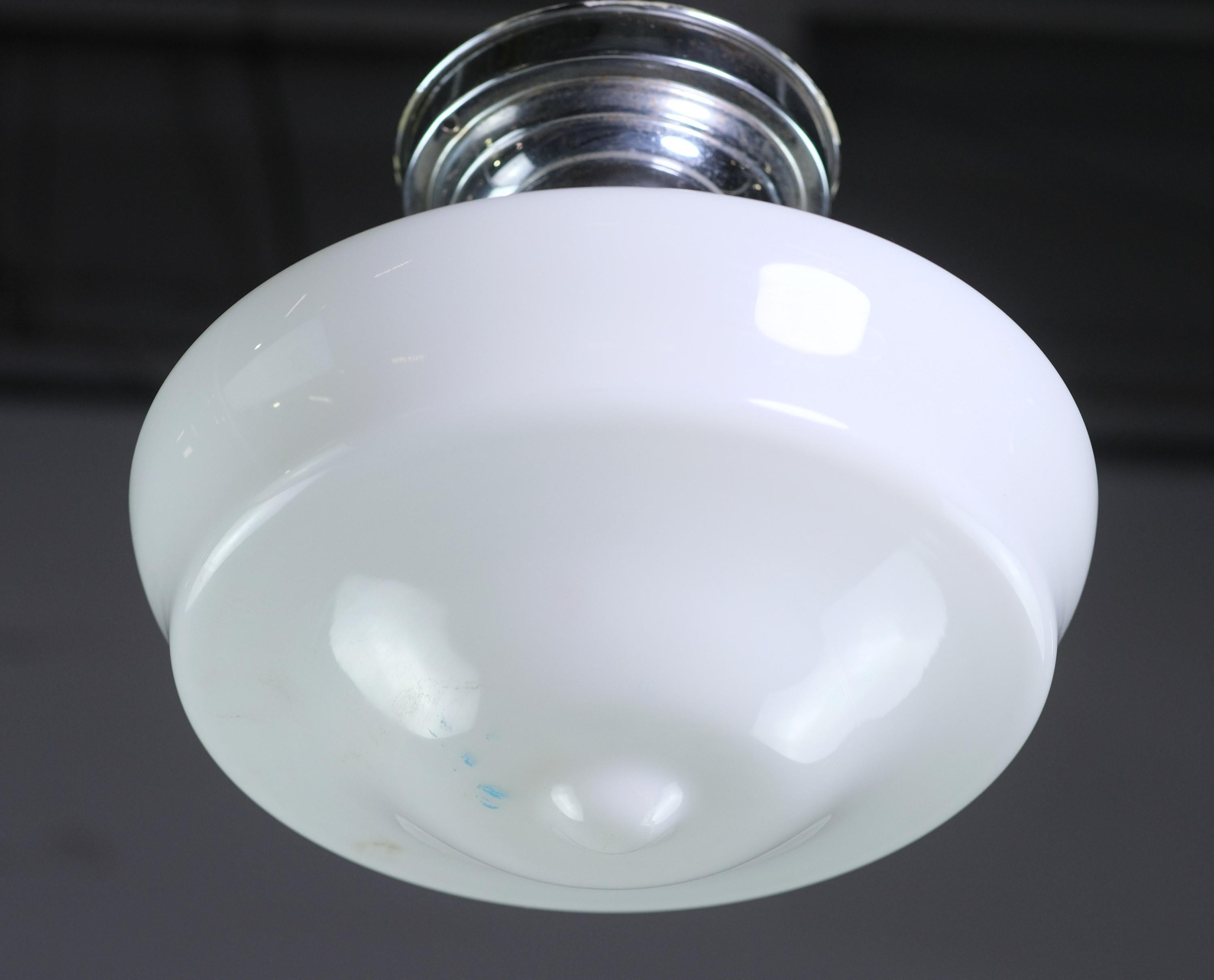 American White Glass Schoolhouse Semi Flush Light Qty Available For Sale