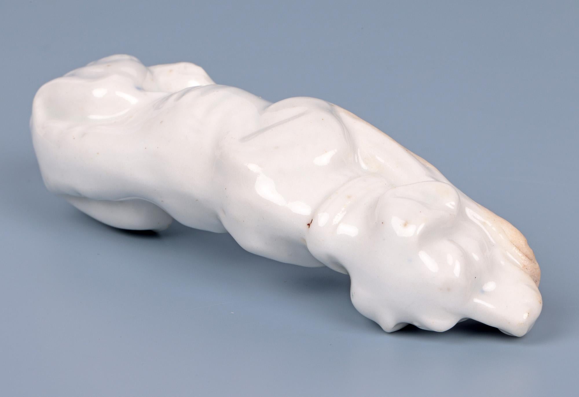 19th Century Antique White Glazed Porcelain Recumbent Hound Figure For Sale