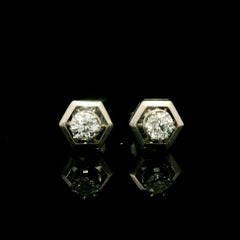 Antique White Gold 0.66ct Old European Floating Diamond Hexagon Stud Earrings
