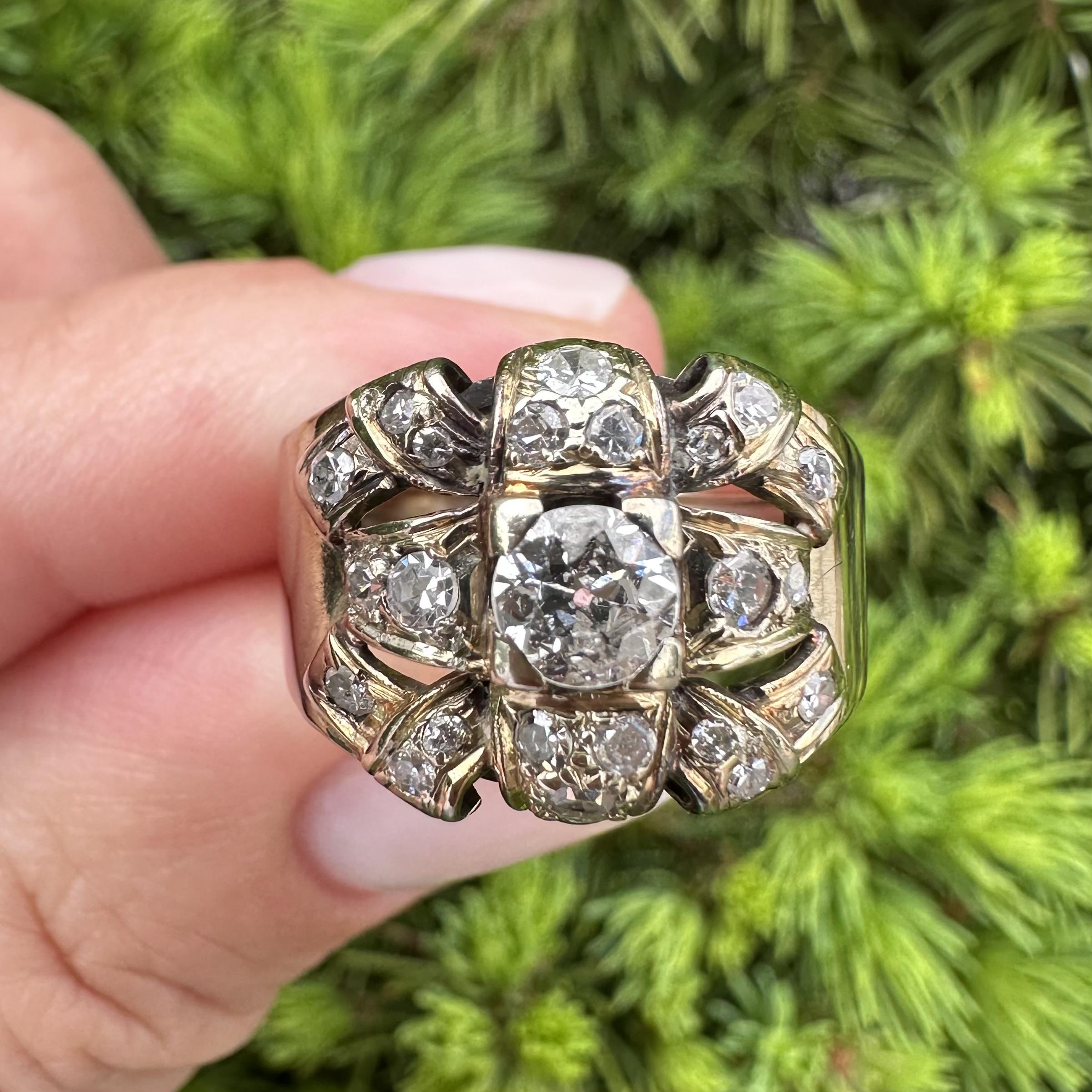 Antique White Gold 0.75ctw Old Mine European Cut Diamond Wide Band Ring ...