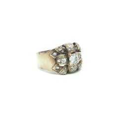 Antique White Gold 0.75ctw Old Mine European Cut Diamond Wide Band Ring
