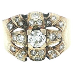 Antique White Gold 0.75ctw Old Mine European Cut Diamond Wide Band Ring