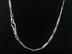 Antique White Gold 13" Milgrain Work Watch Chain w/ Spring Ring & Dog Clip